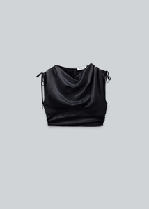 SATIN CROPPED TOP - BLACK