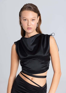 SATIN CROPPED TOP - BLACK