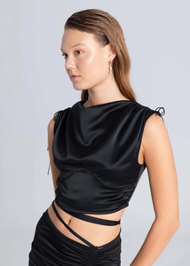 SATIN CROPPED TOP - BLACK