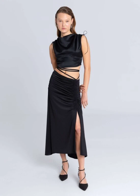 SATIN CROPPED TOP - BLACK