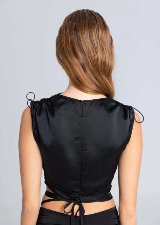 SATIN CROPPED TOP - BLACK