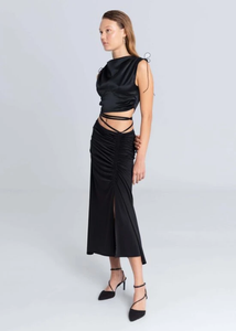 STRAPPY MIDI SKIRT - BLACK