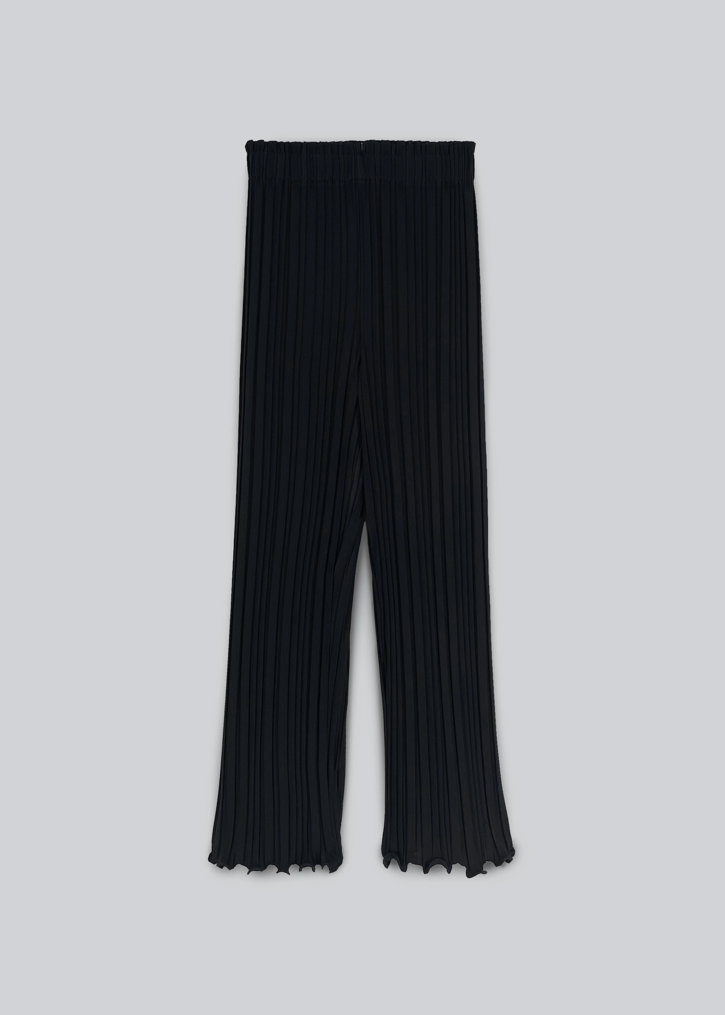 PLEATED STRAIGHT LEG SCALLOP EDGE TROUSERS - BLACK