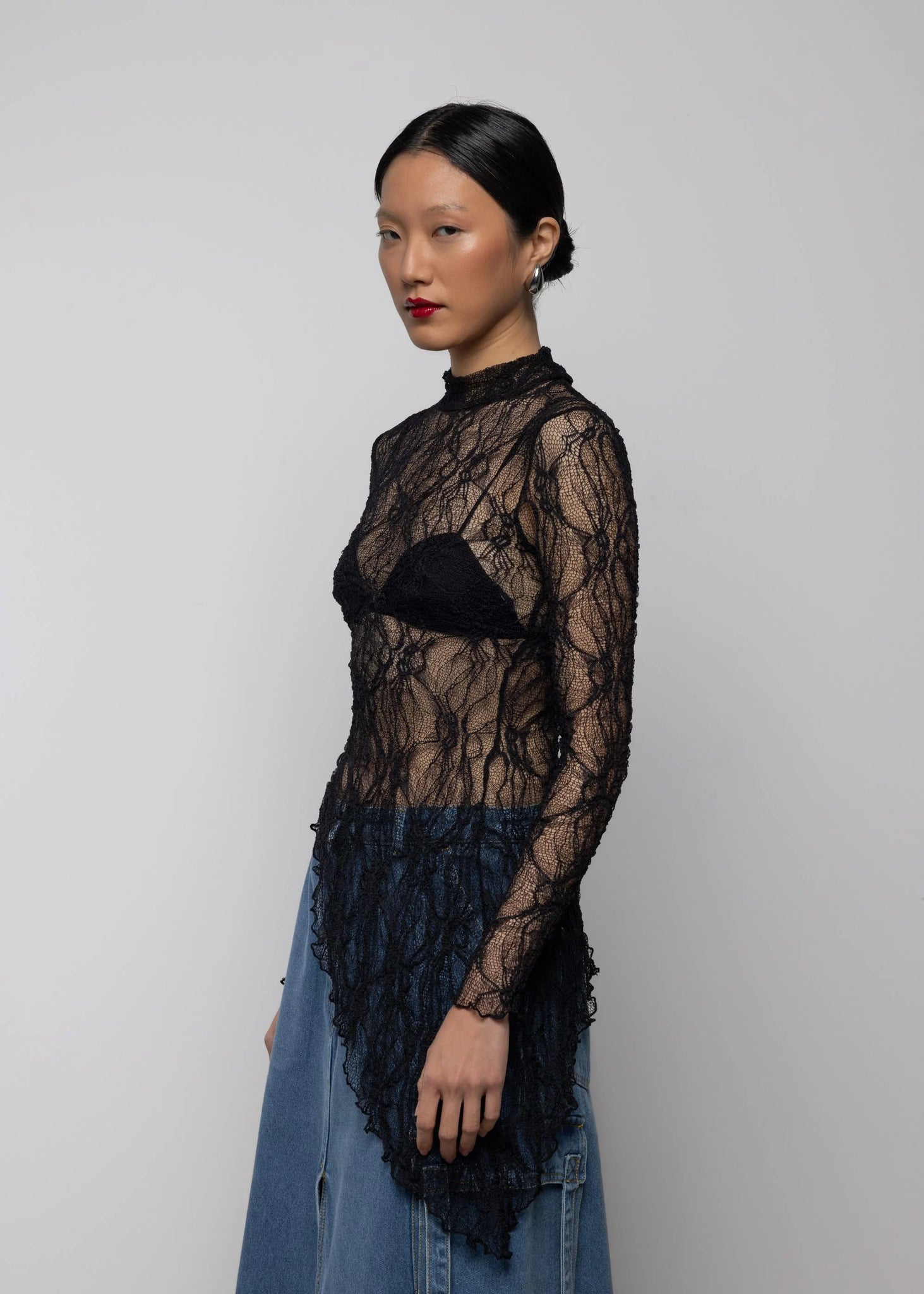 LACE ASYMMETRIC HIGH NECK TOP