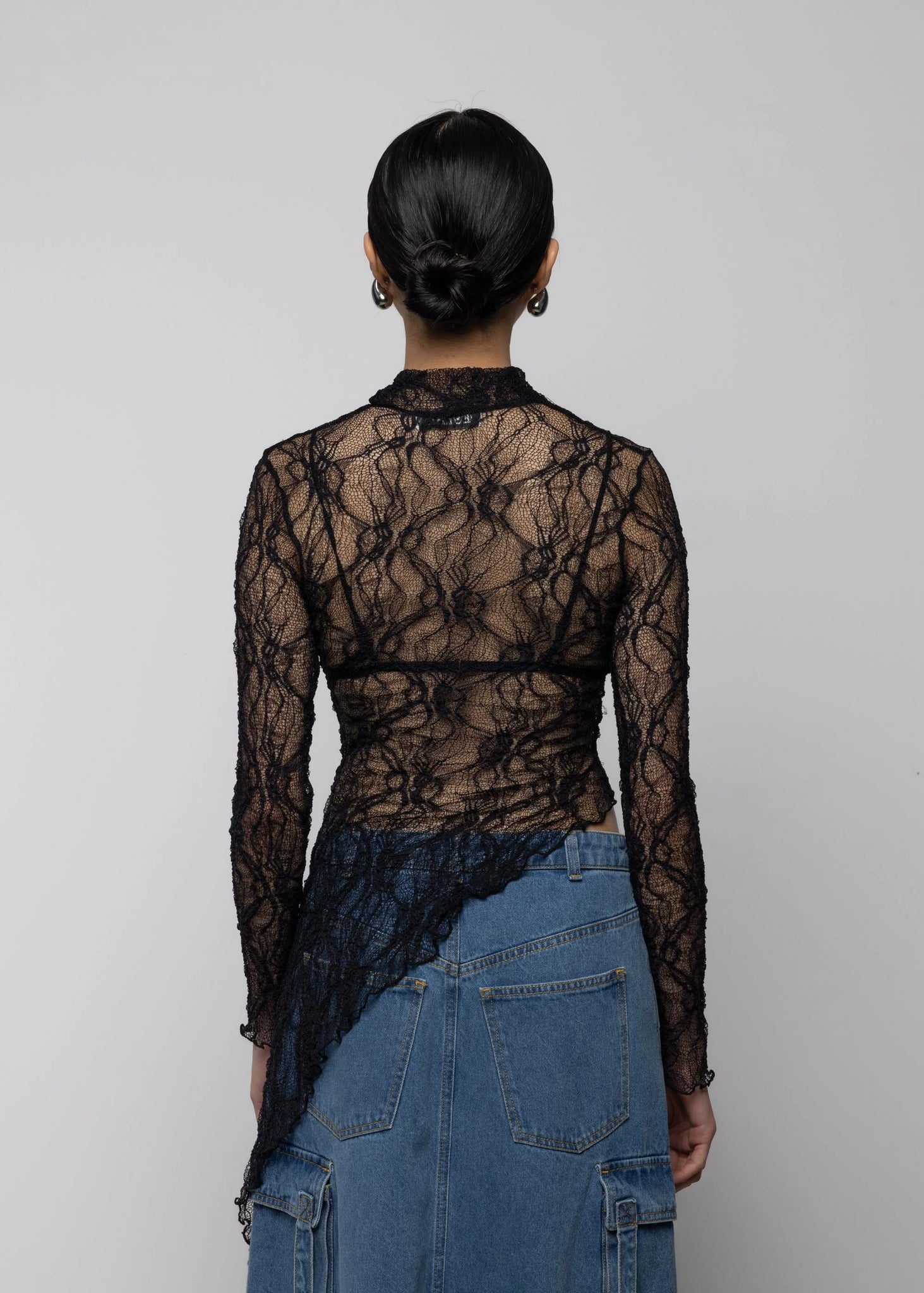 LACE ASYMMETRIC HIGH NECK TOP