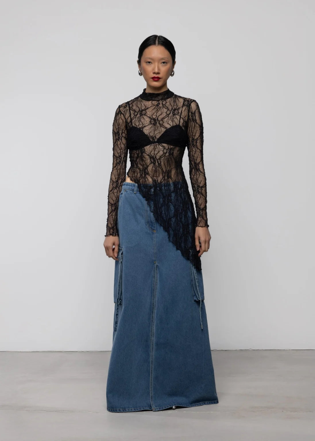 LACE ASYMMETRIC HIGH NECK TOP