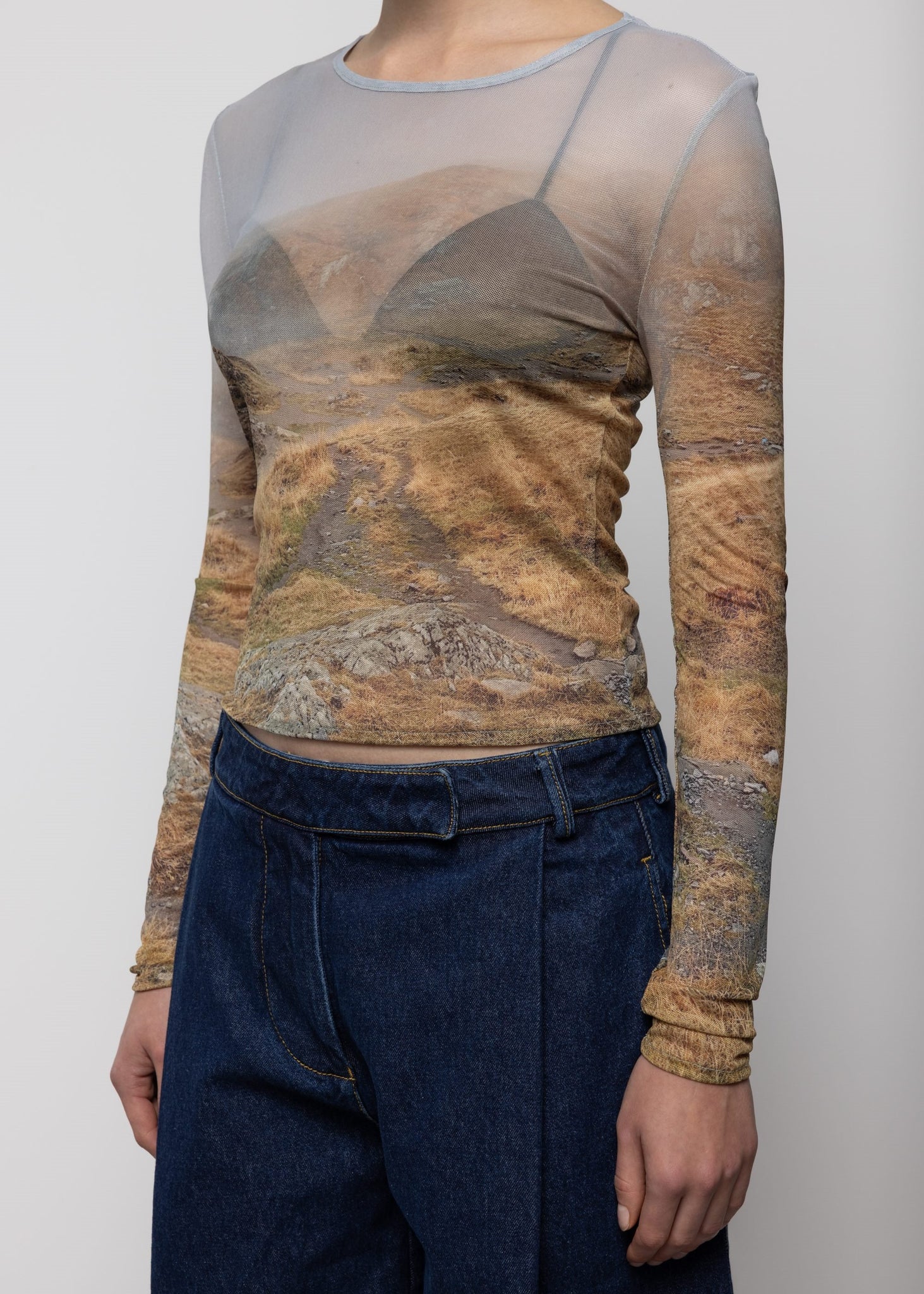 MESH LONG SLEEVE TOP IN NEGOIU PRINT