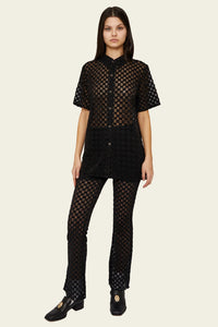 HARMONY CHECKERED MESH BUTTON DOWN - BLACK