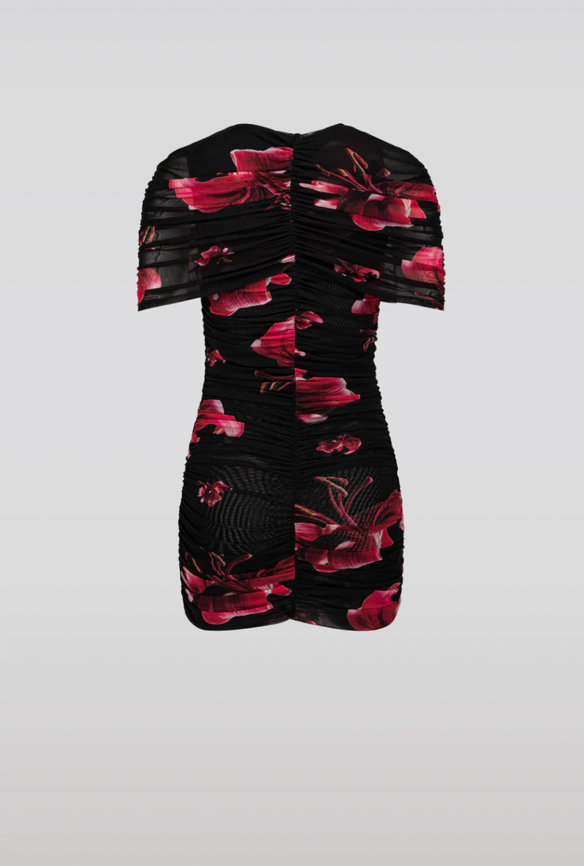 DRAPED FLORAL MINI DRESS