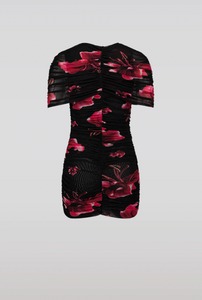 DRAPED FLORAL MINI DRESS