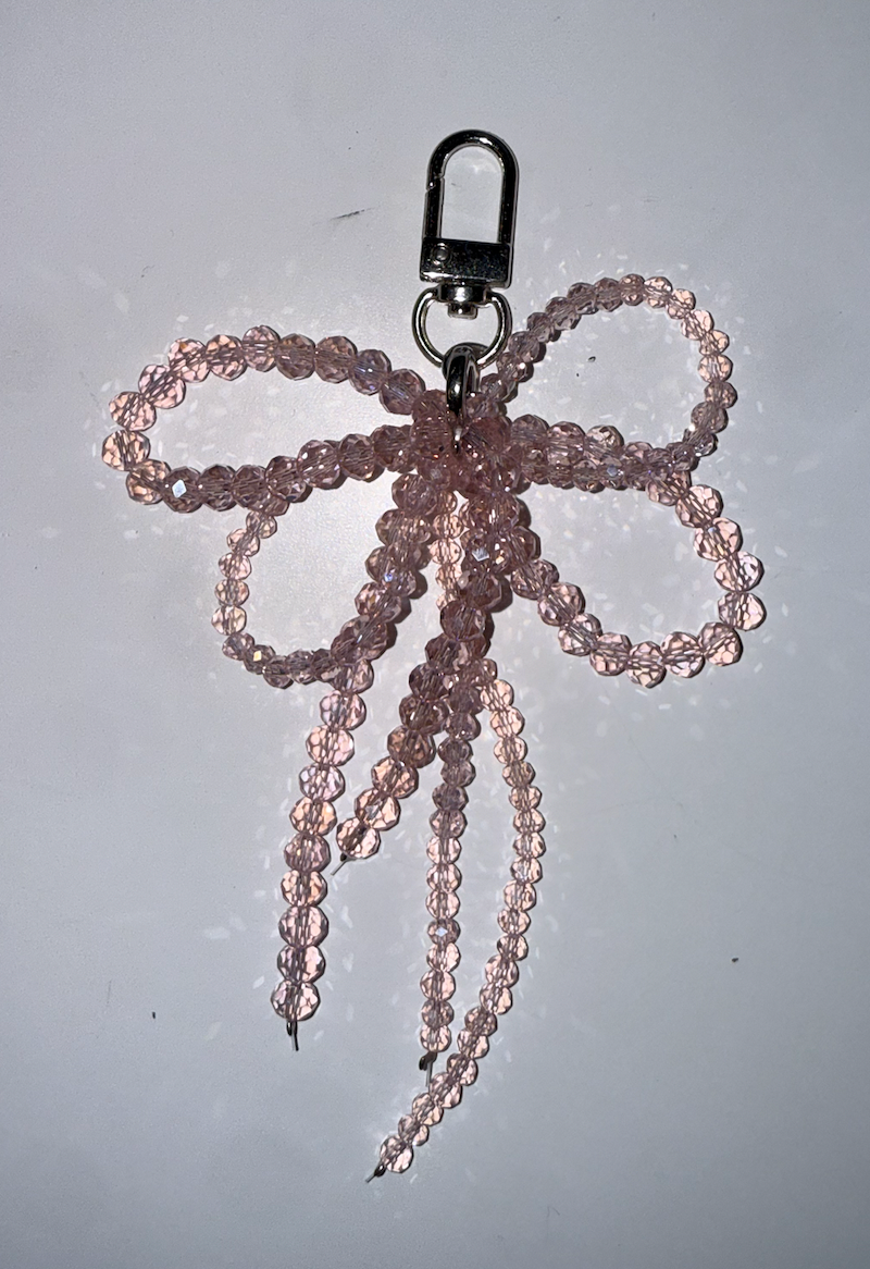 CRYSTAL BEADS BOW KEYCHAIN PINK