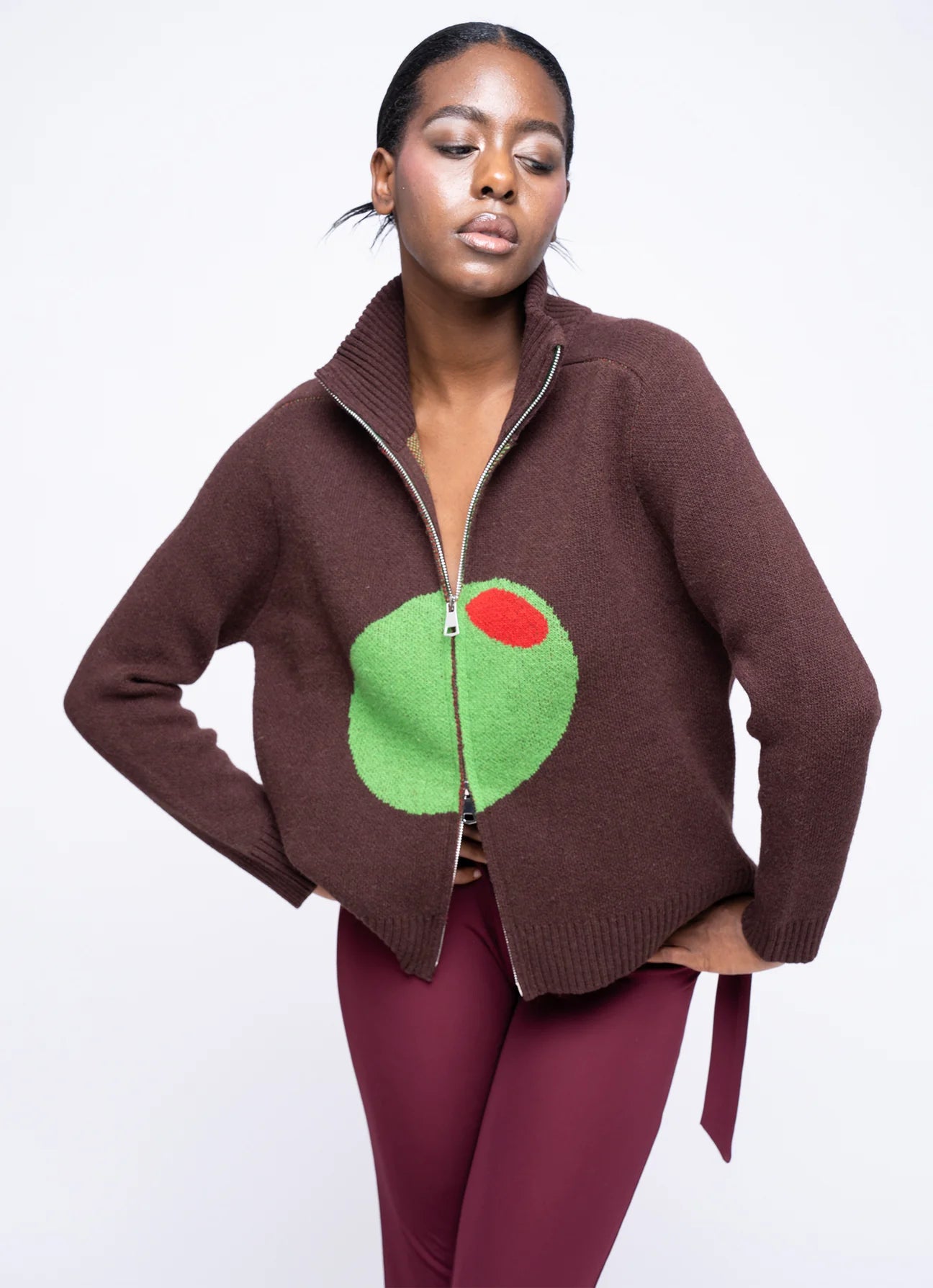 OLIVE ZIP UP SWEATER