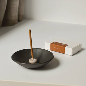 Cedar and Myrrh - Mini Beige Ceramic Pebble Incense Holder