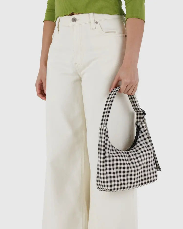 MINI NYLON SHOULDER BAG - BLACK & WHITE GINGHAM