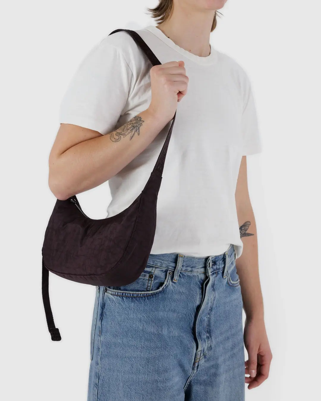SMALL NYLON CRESCENT BAG - CHOCOLATE PLUM