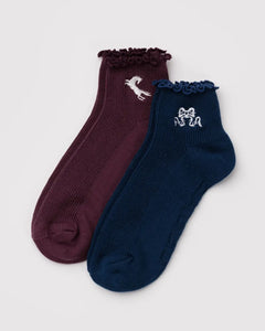 LETTUCE EDGE SOCK SET OF 2 - MAHOGANY AND NAVY ICONS