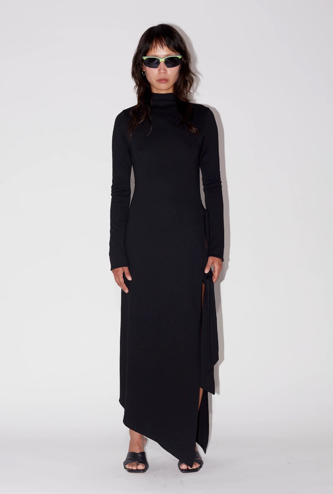 OPEN SIDE JERSEY DRESS - BLACK