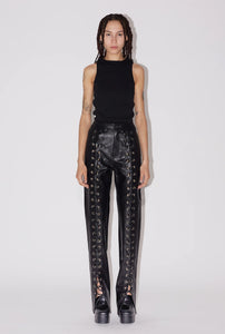 LACE UP PU PANT - BLACK