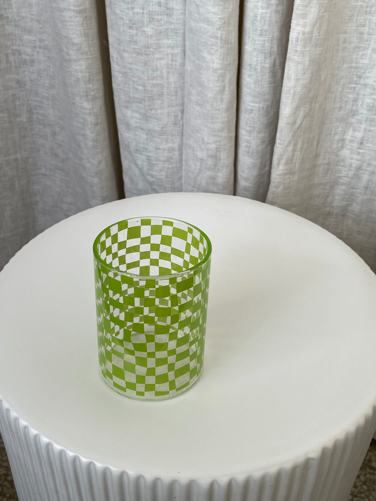 GREEN CHECKERBOARD GLASS