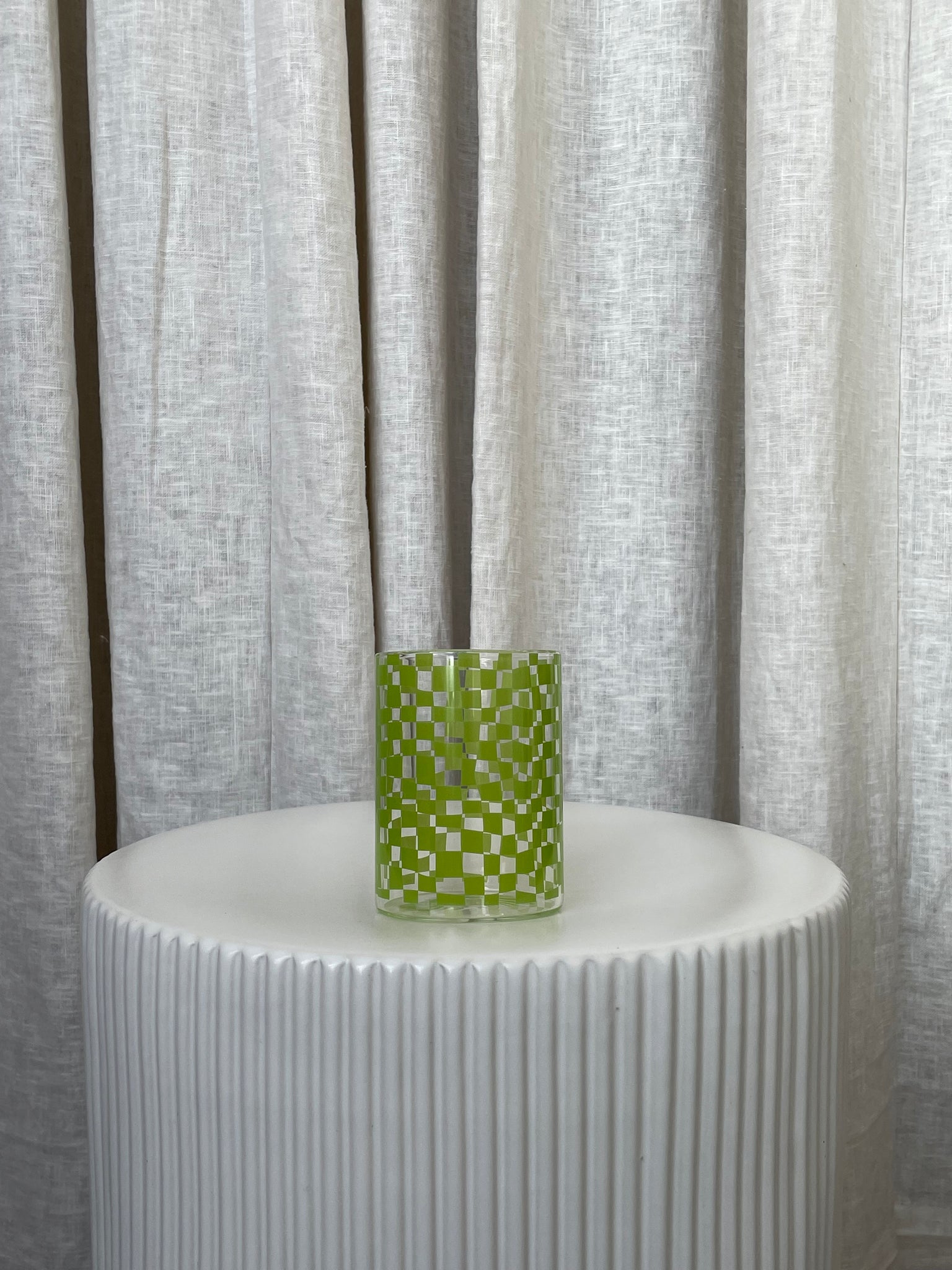 GREEN CHECKERBOARD GLASS