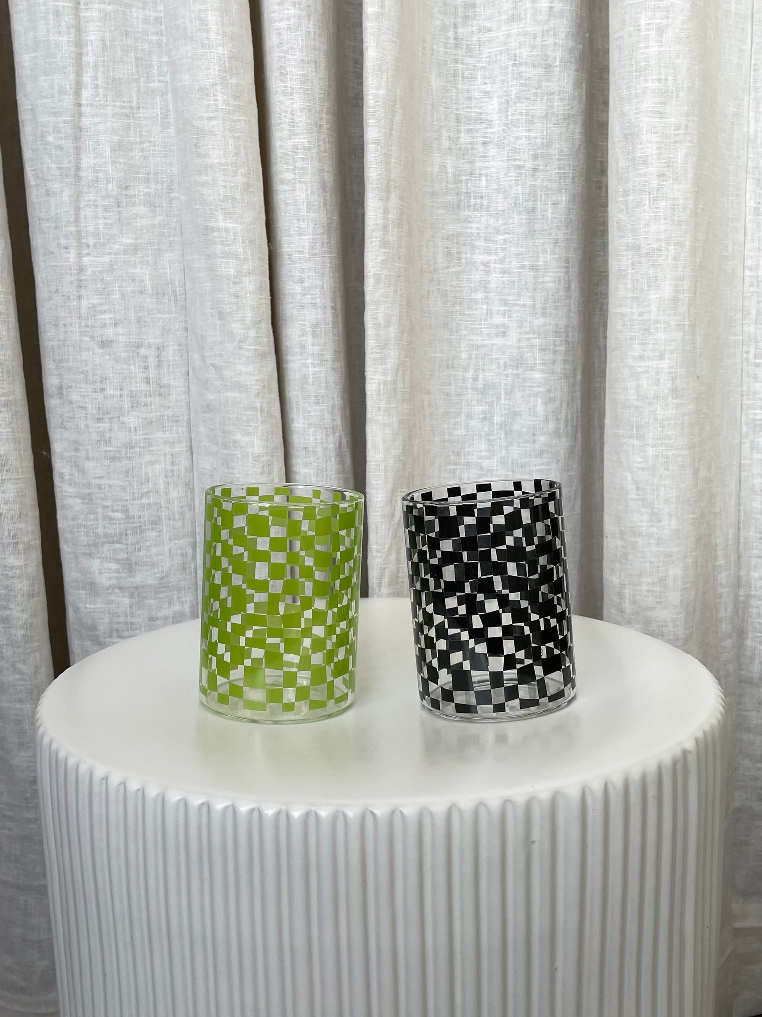 GREEN CHECKERBOARD GLASS