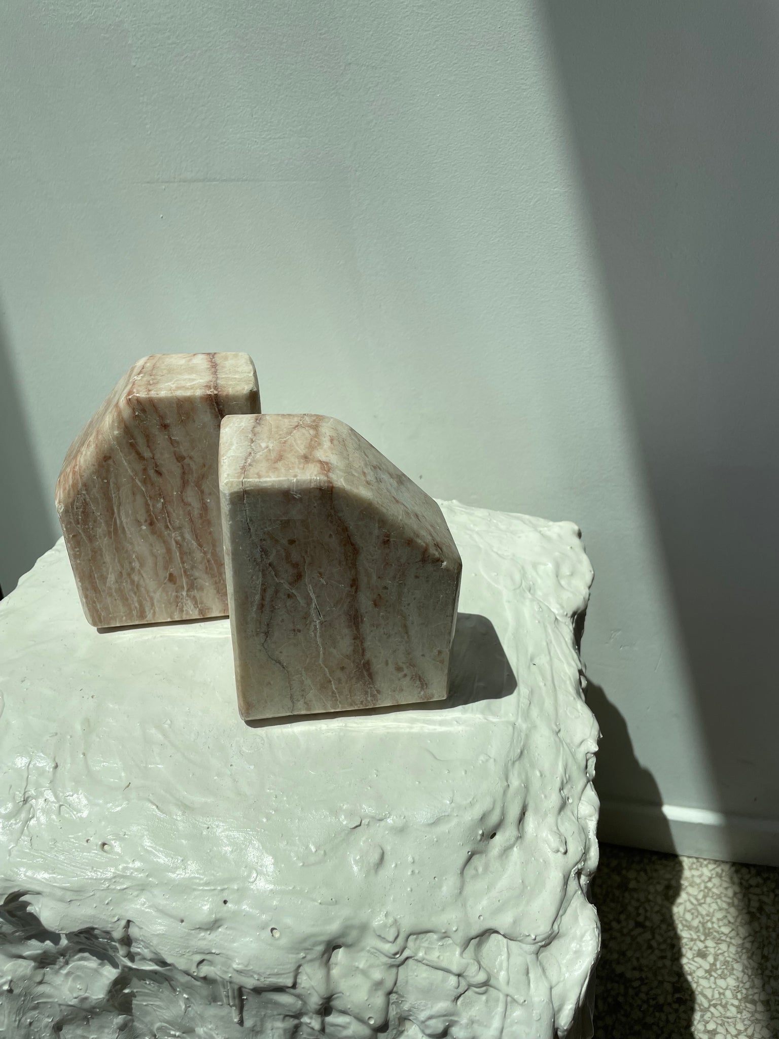 SOLID PINK ALABASTER BOOKENDS