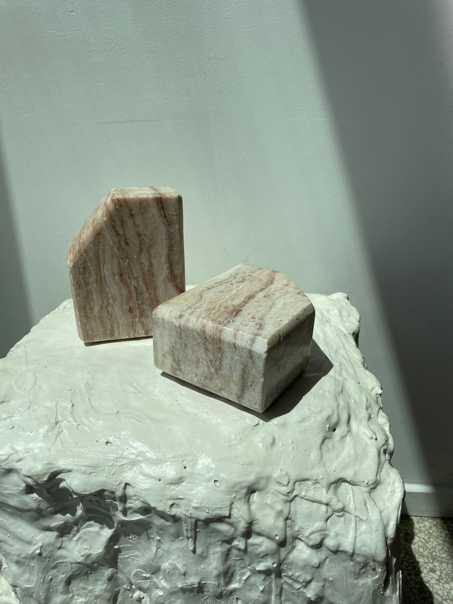 SOLID PINK ALABASTER BOOKENDS