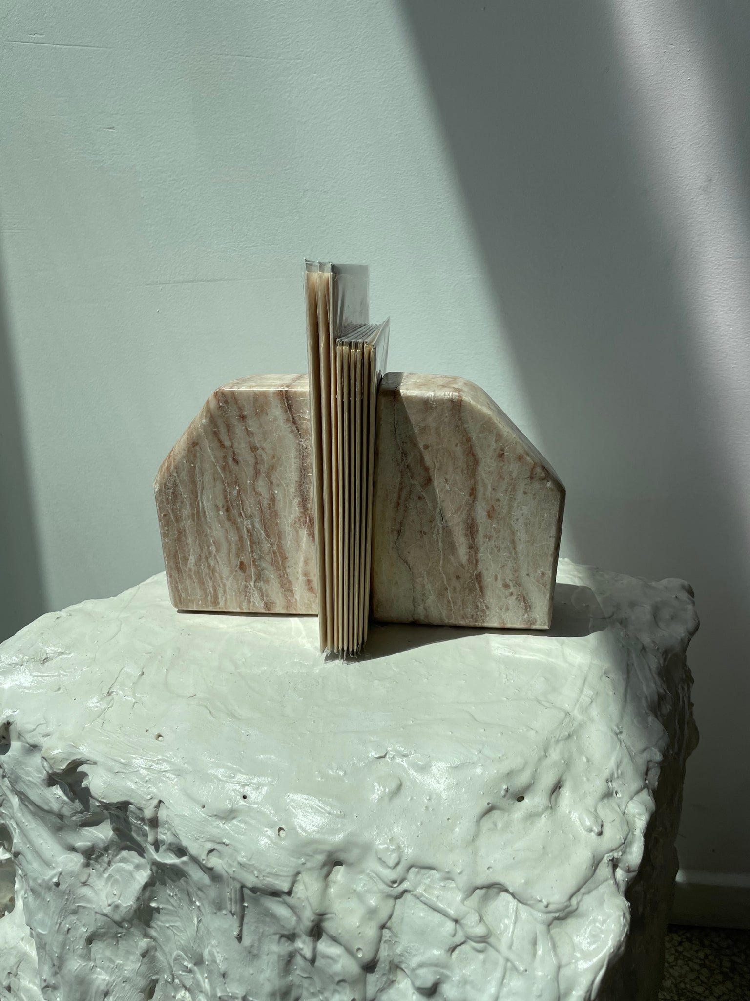 SOLID PINK ALABASTER BOOKENDS