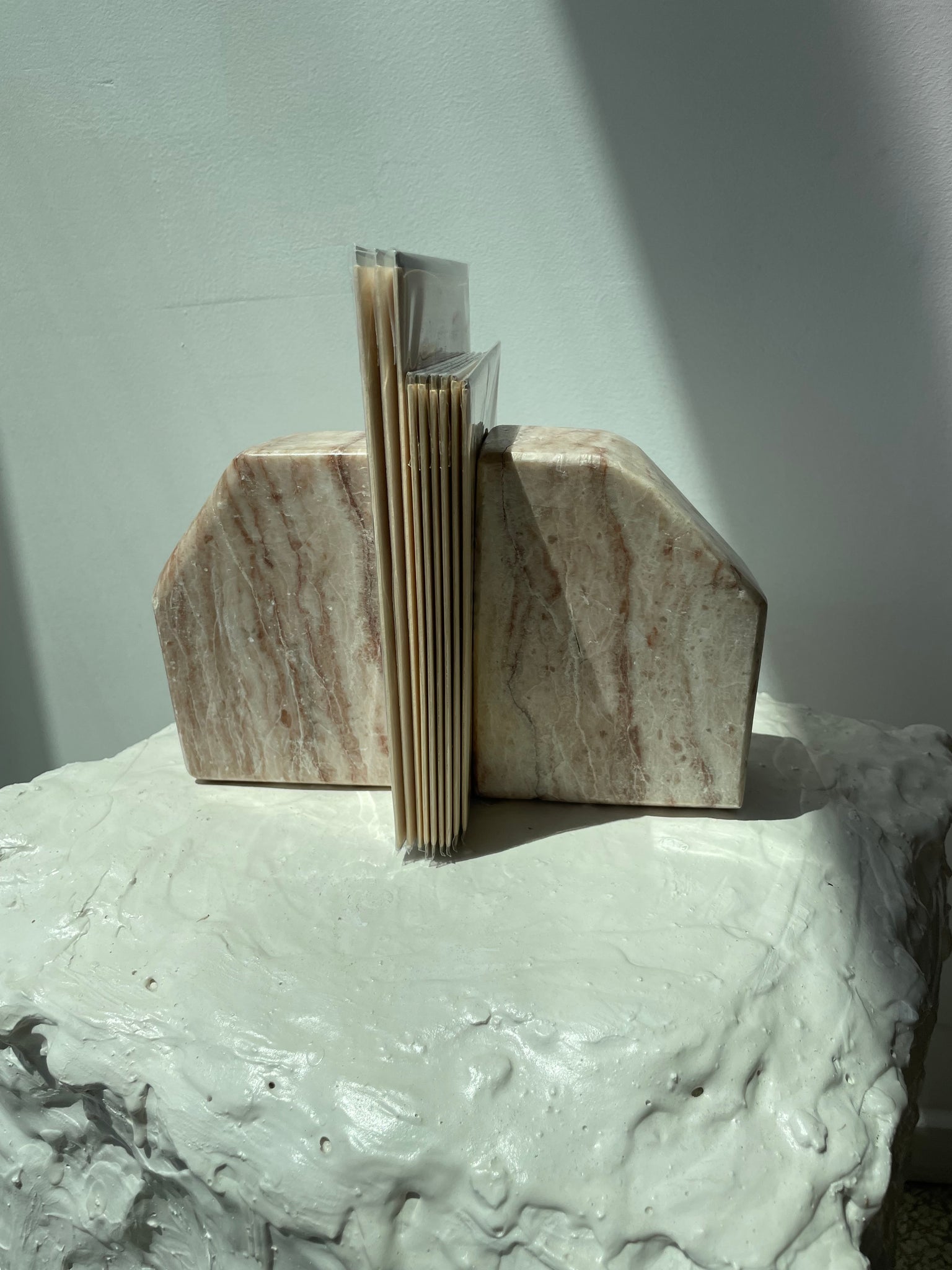 SOLID PINK ALABASTER BOOKENDS