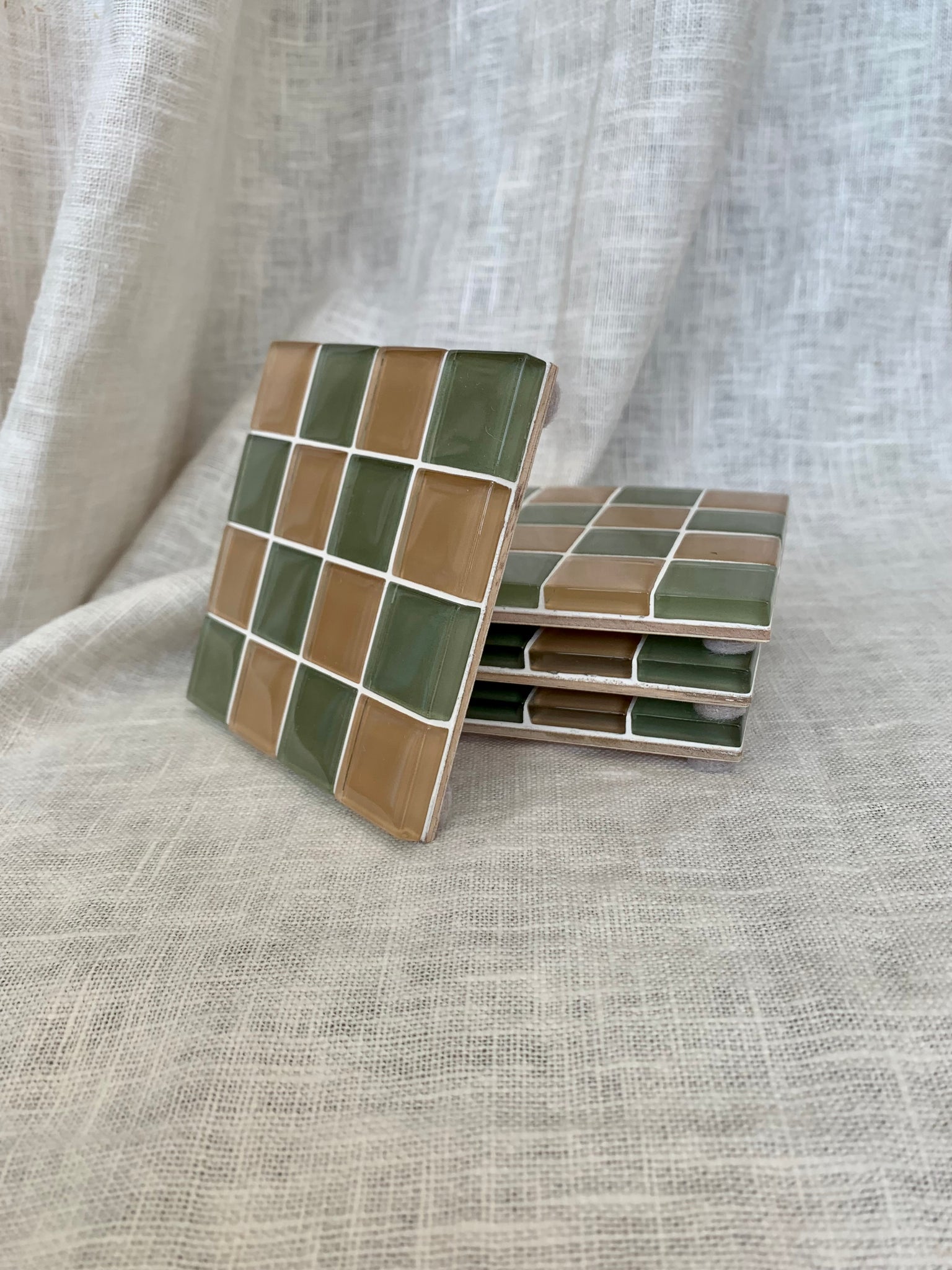 GLASS TILE COASTER SET - OLIVE YOU