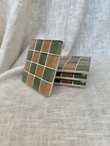 GLASS TILE COASTER SET - OLIVE YOU