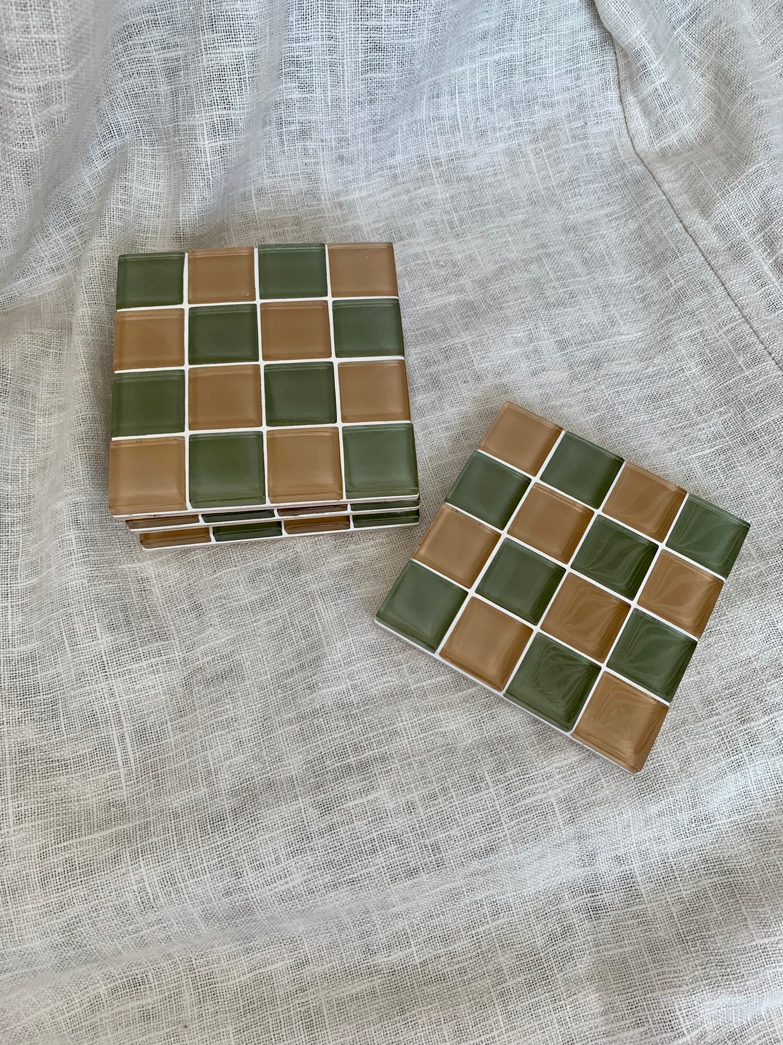 GLASS TILE COASTER SET - OLIVE YOU
