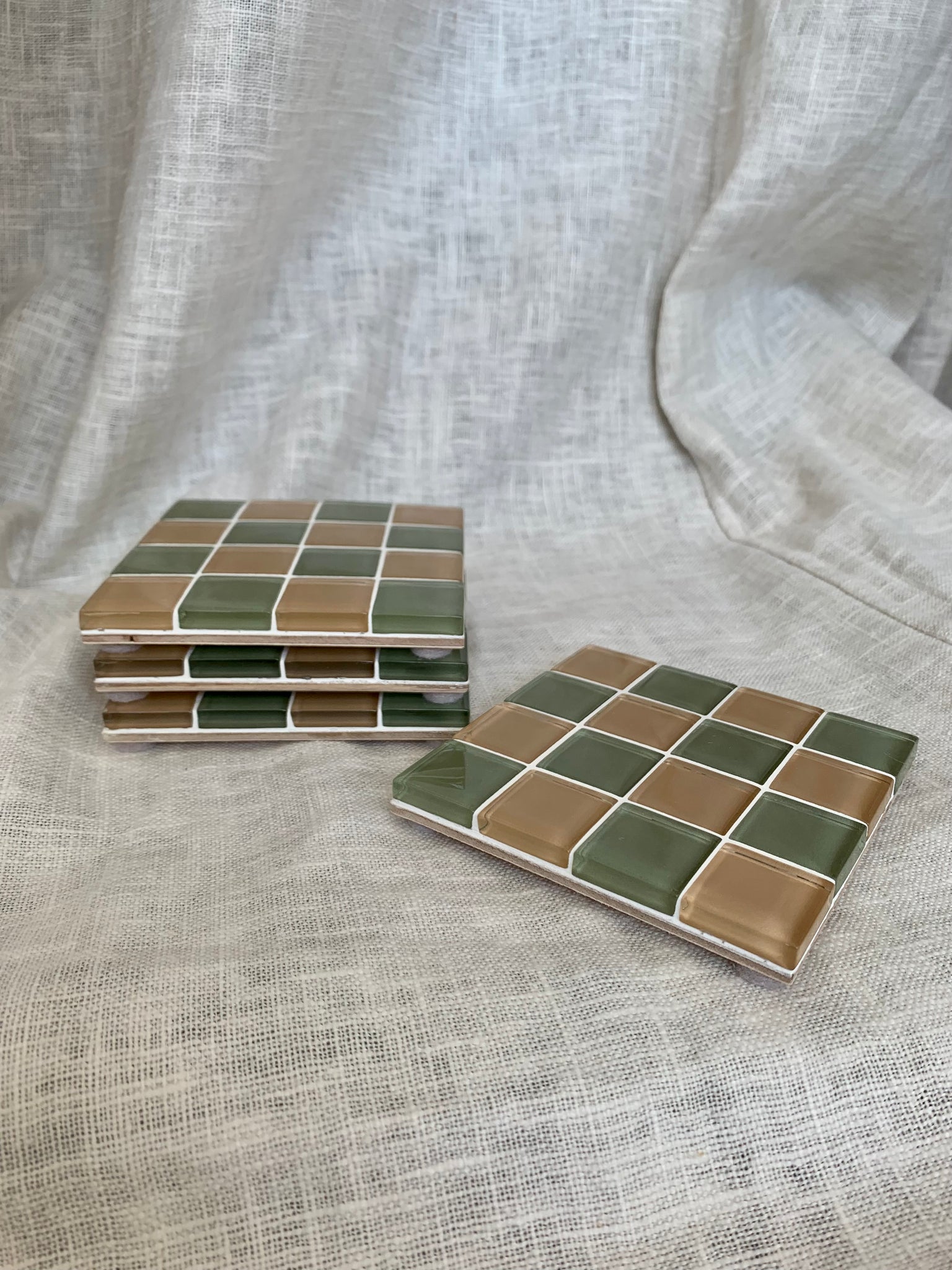 GLASS TILE COASTER SET - OLIVE YOU
