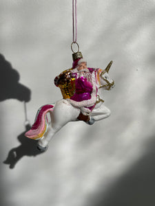 SANTA ON A UNICORN ORNAMENT