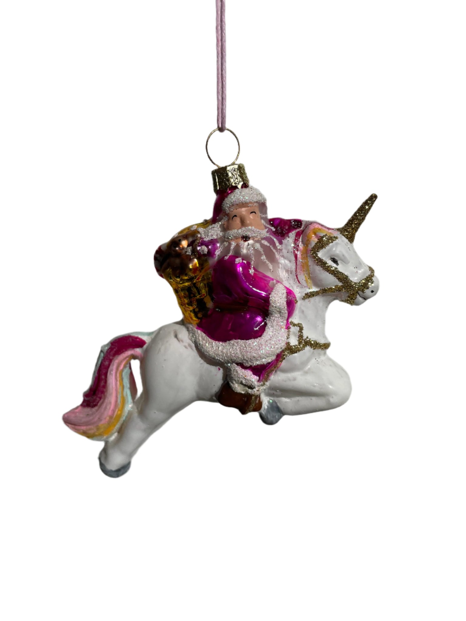 SANTA ON A UNICORN ORNAMENT