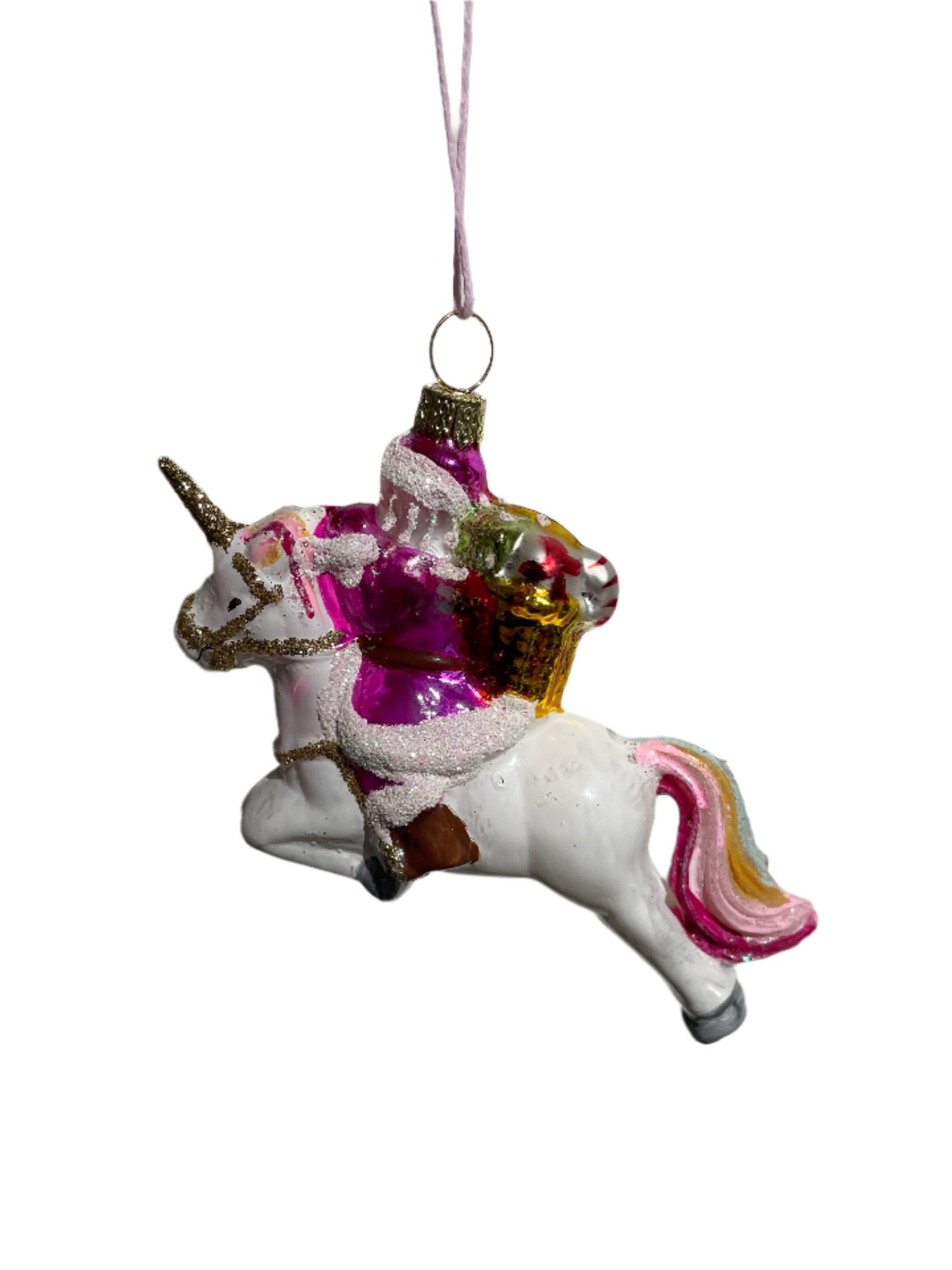 SANTA ON A UNICORN ORNAMENT