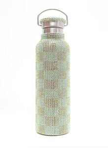 COLLINA STRADA LIME KHAKI CHECK RHINESTONE WATER BOTTLE